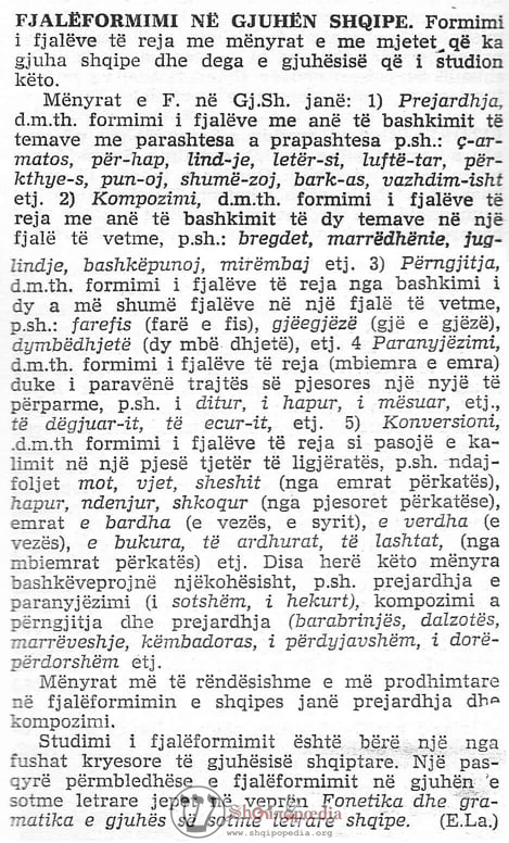 FJALËFORMIMI NË GJUHËN SHQIPE Enciklopedia Shqiptare